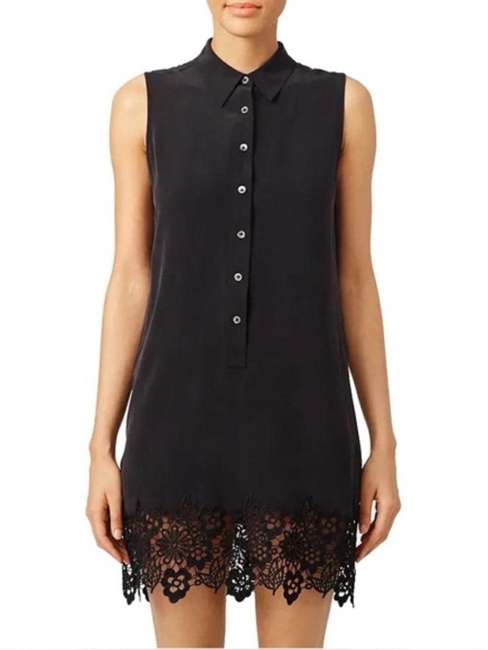 Equipment Black Lucida Dress with Lace Hem